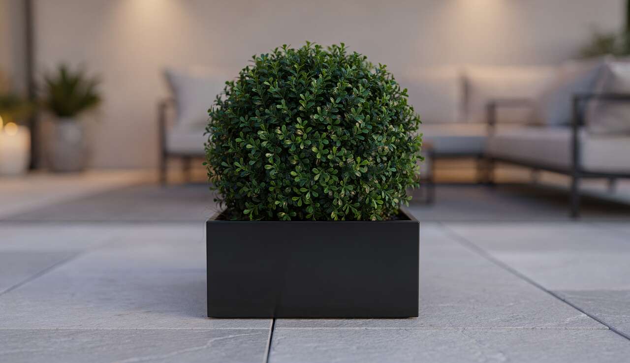 Utilisations du buis artificiel carr&eacute; en ext&eacute;rieur