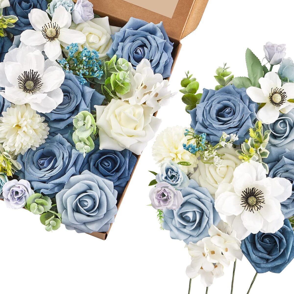 Avis : serwalin fleurs artificielles bleu poudré et blanc pour déco élégante
