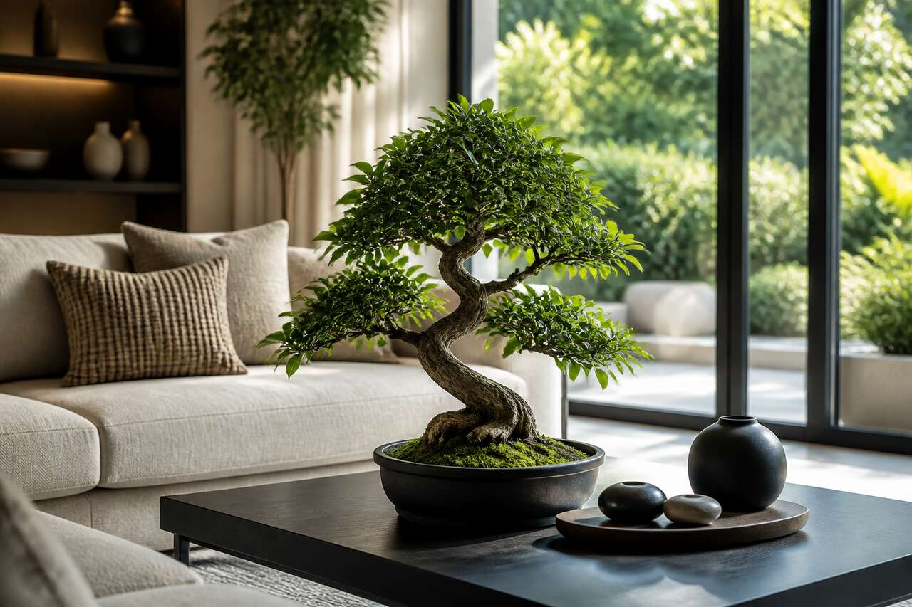 R&eacute;aliser la d&eacute;coration int&eacute;rieure avec un bonsa&iuml; ficus artificiel