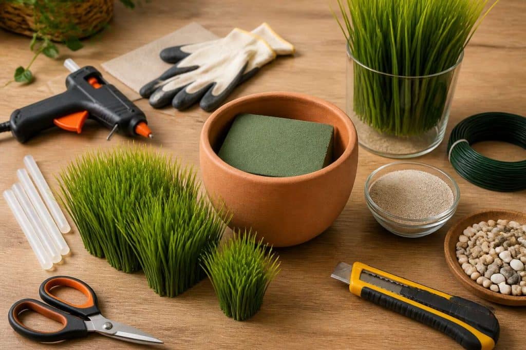 Graminée artificielle en touffe : élément déco réaliste