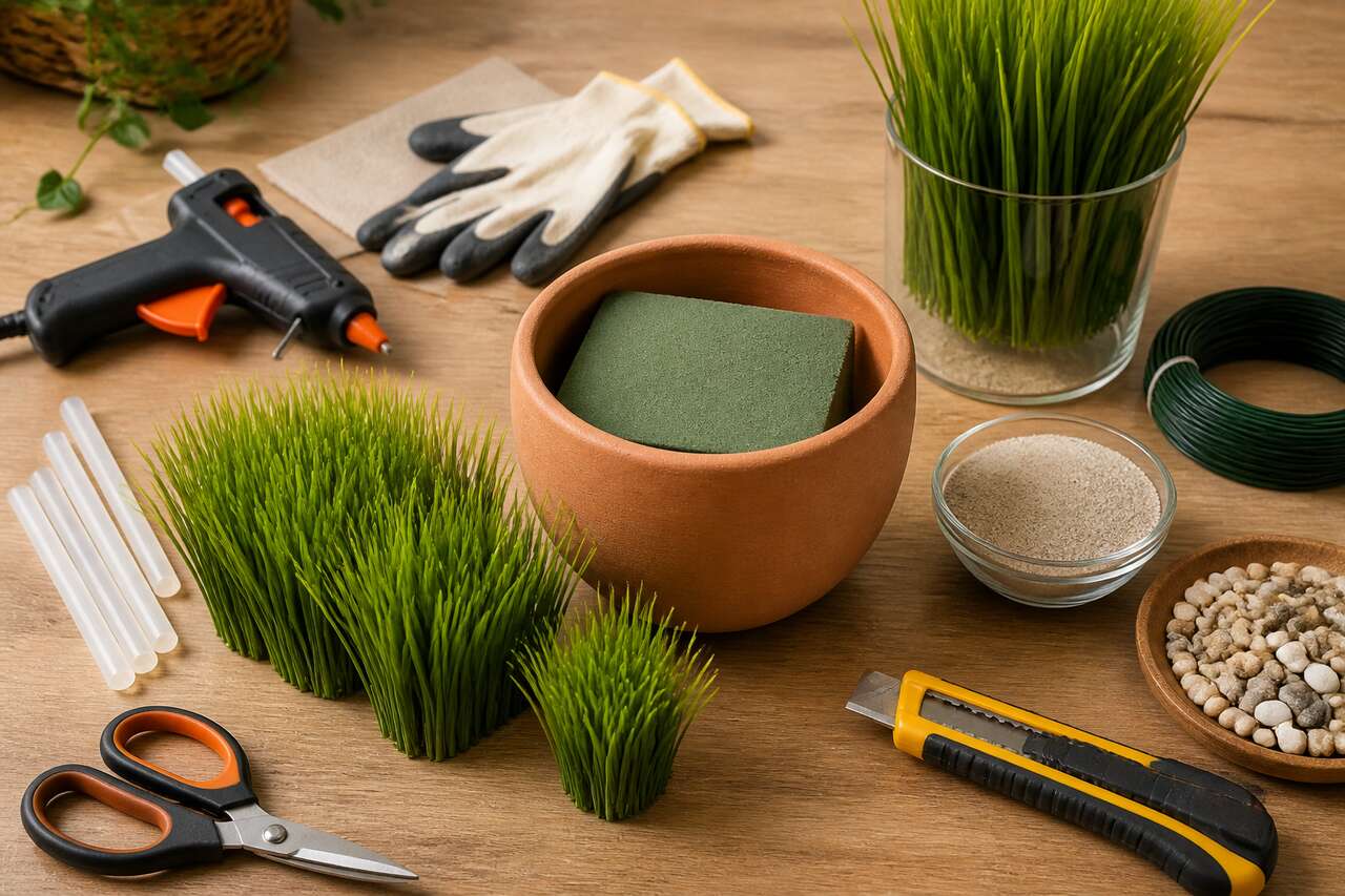 Graminée artificielle en touffe : élément déco réaliste