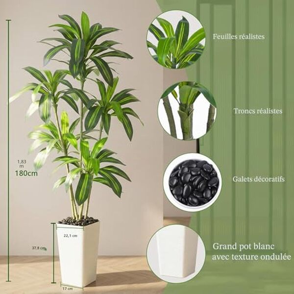 Découvrez notre avis détaillé sur le Dracaena artificiel 180 cm avec jardinière blanche : qualité, design et conseils pour bien choisir votre plante déco.