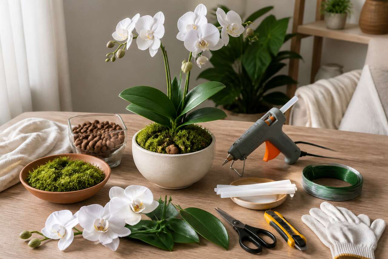 Phalaenopsis artificielle avec feuilles