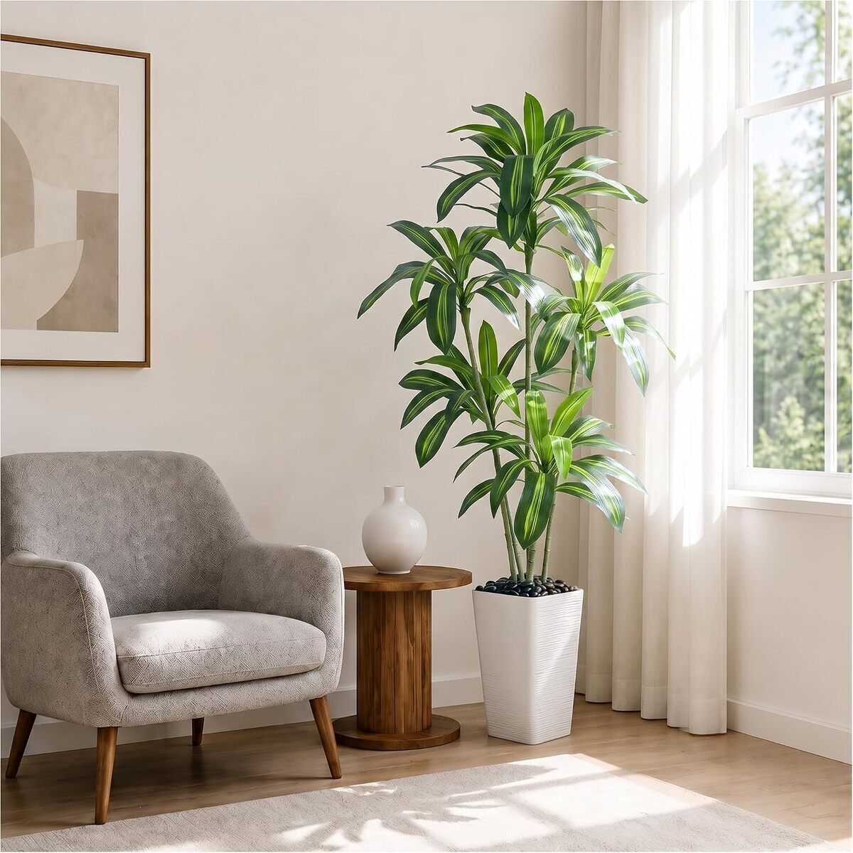 Avis sur la plante artificielle Dracaena 180 cm avec jardinière blanche