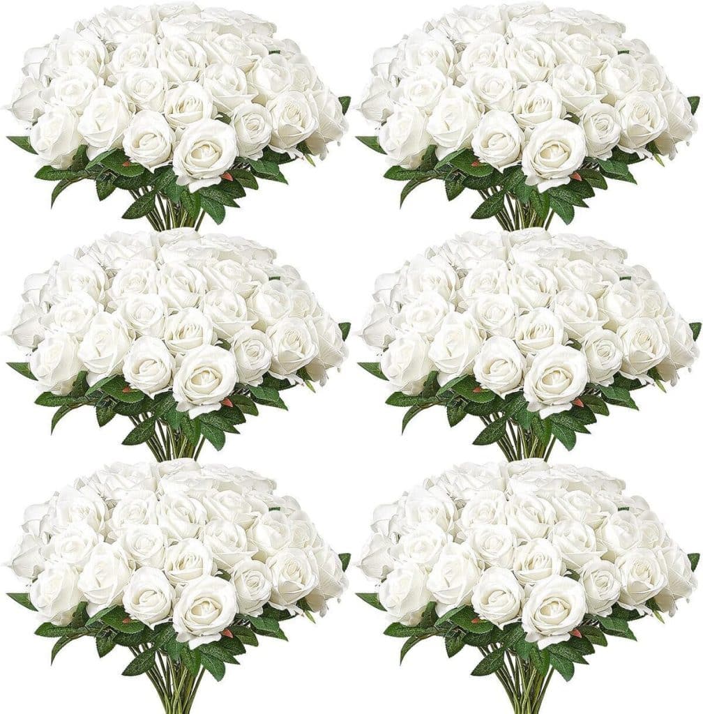 Avis sur les roses VEVOR : 120 fleurs artificielles blanches réalistes