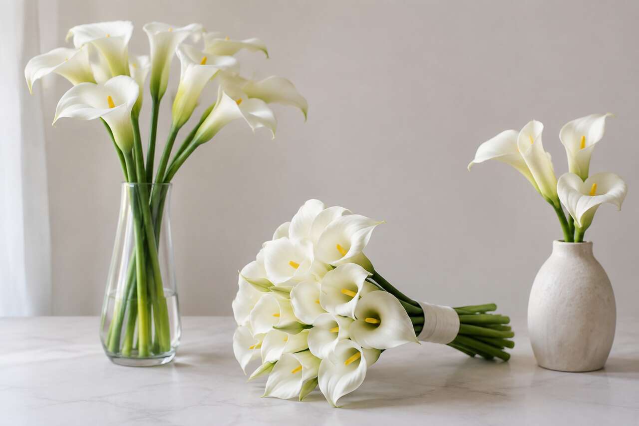 Idées déco avec des callas artificiels : vase, bouquet, centre de table Idées déco avec des callas artificiels : vase, bouquet, centre de table