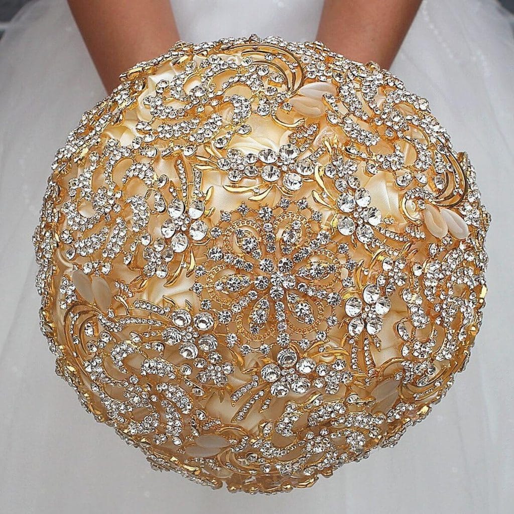 Avis sur le bouquet de mariage DOTKV luxueux or et ivoire